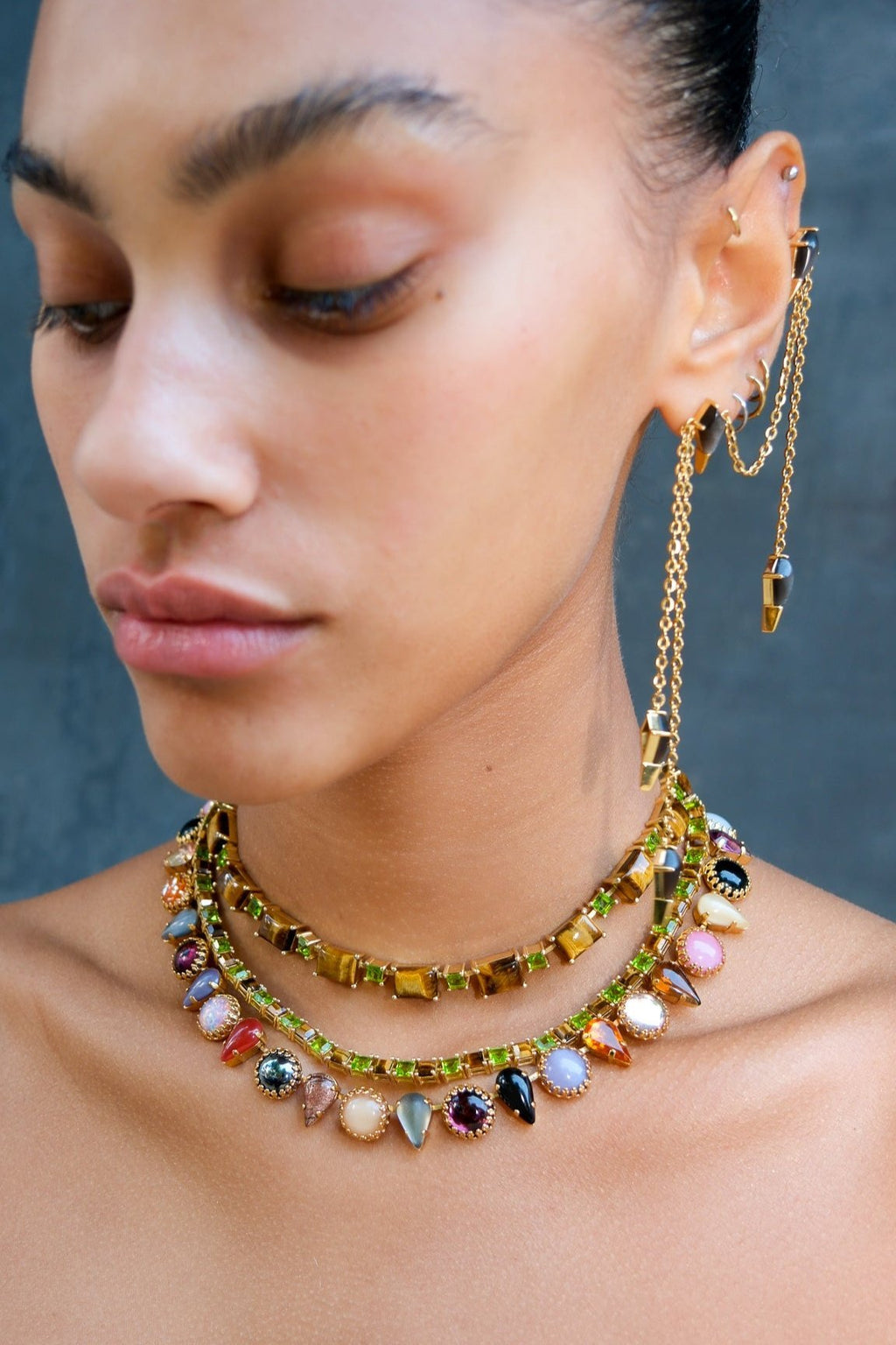Battlement Choker in Genuine Tiger Eye And Poison Dart (Gold)