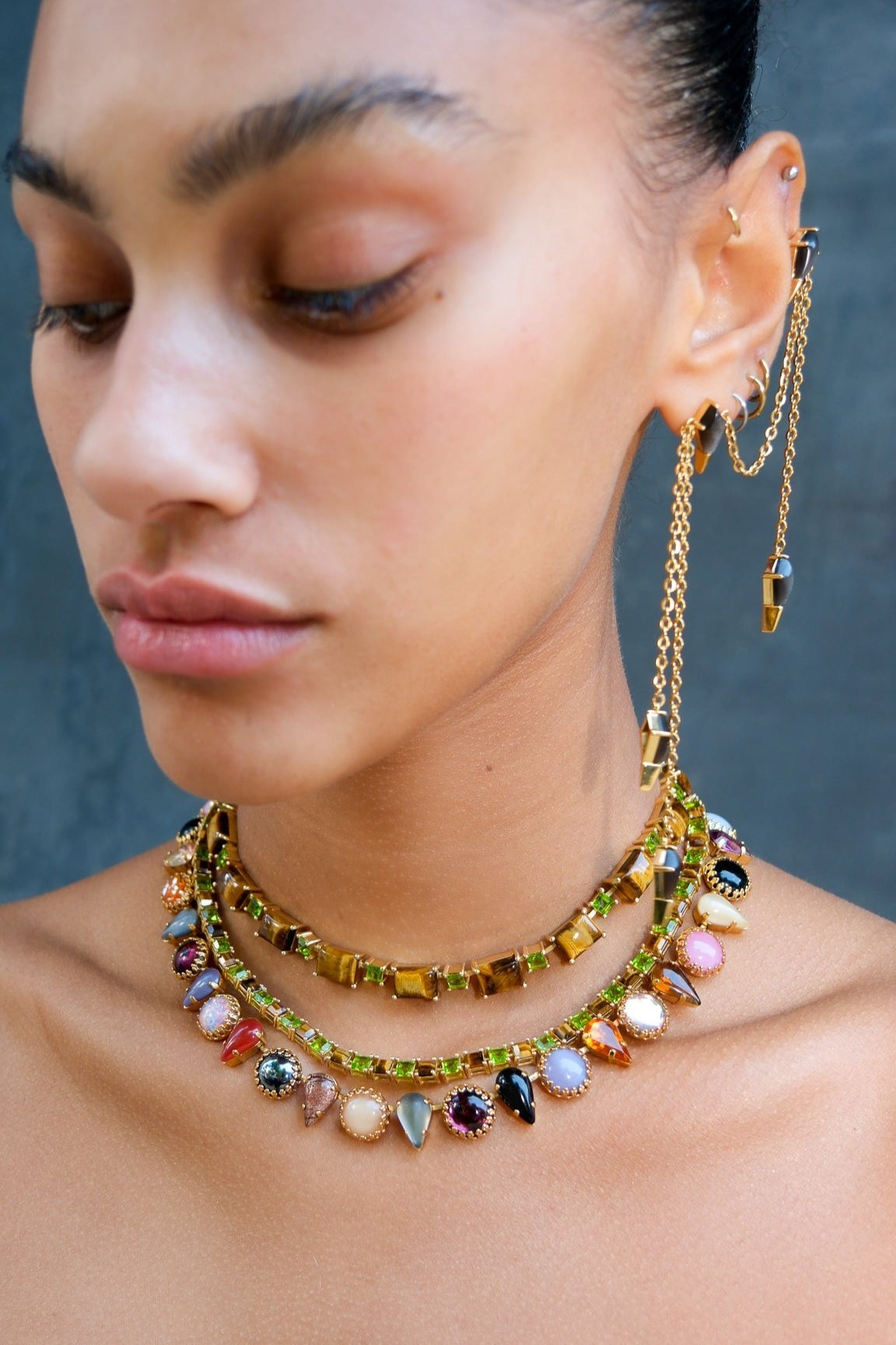 Battlement Choker in Genuine Tiger Eye And Poison Dart (Gold)